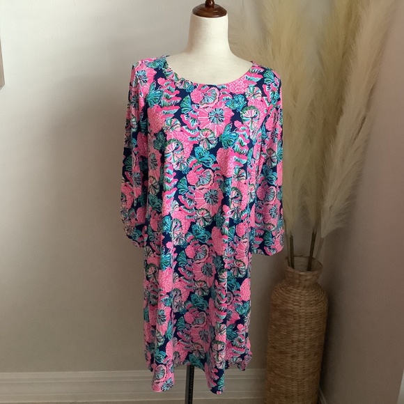 Lilly Pulitzer Solia UPF 50+ dress Oyster Bay Shroom with a view Size L NWOT - Picture 3 of 16